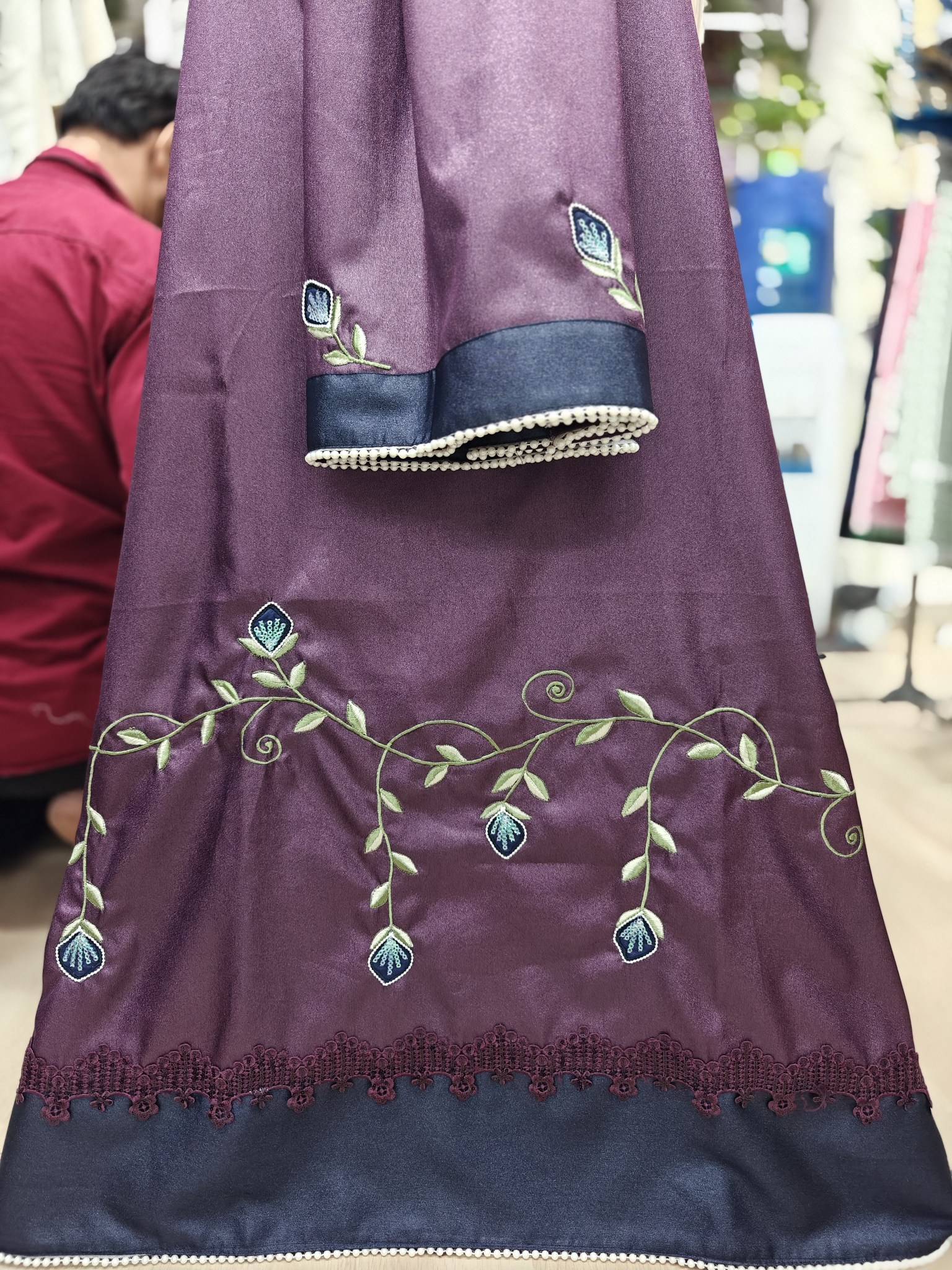  Wine Embroidered Work Rida